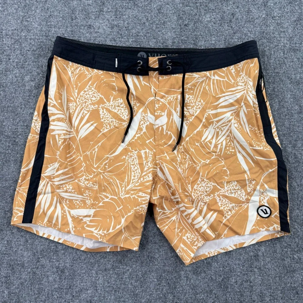 Vuori Board Shorts 34 Ochre Tropical Floral‎ Performance Swim Trunks Men's